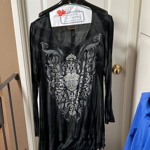 Rhinestone embellished long sleeve tee shirt